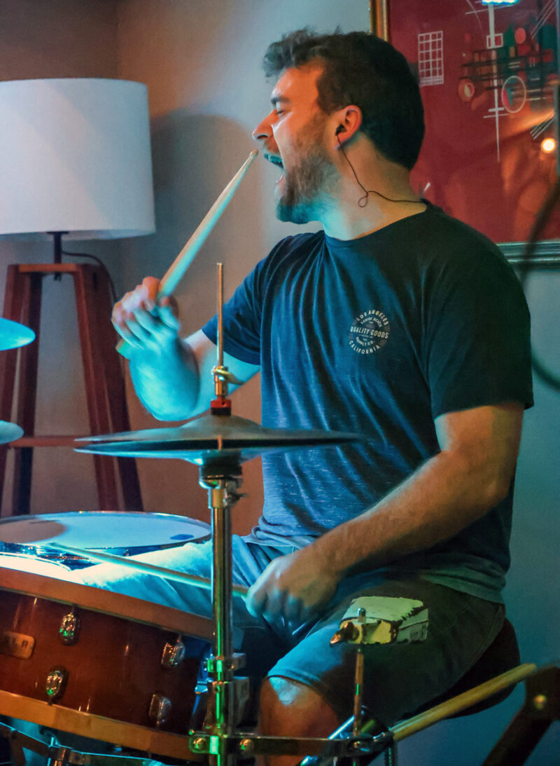 Edd pounding the drums at Rude Giant Bar, Brown Street